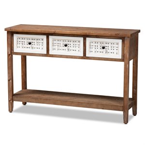 baxton studio bonilla white and brown finished wood 3-drawer console table