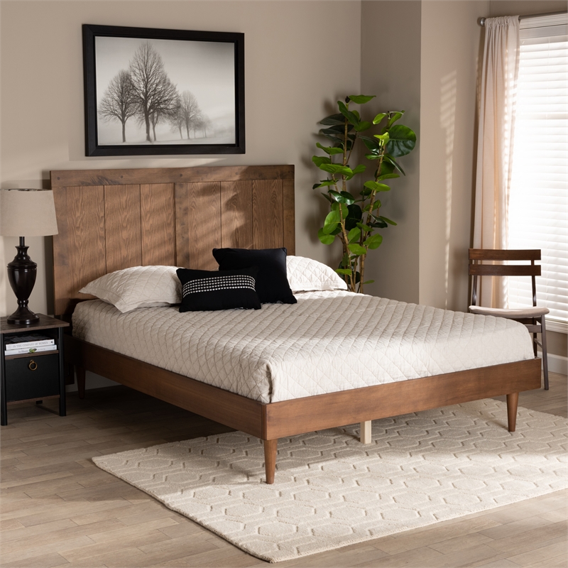 Baxton Studio Nicola Ash Walnut Finished Wood King Size Platform Bed