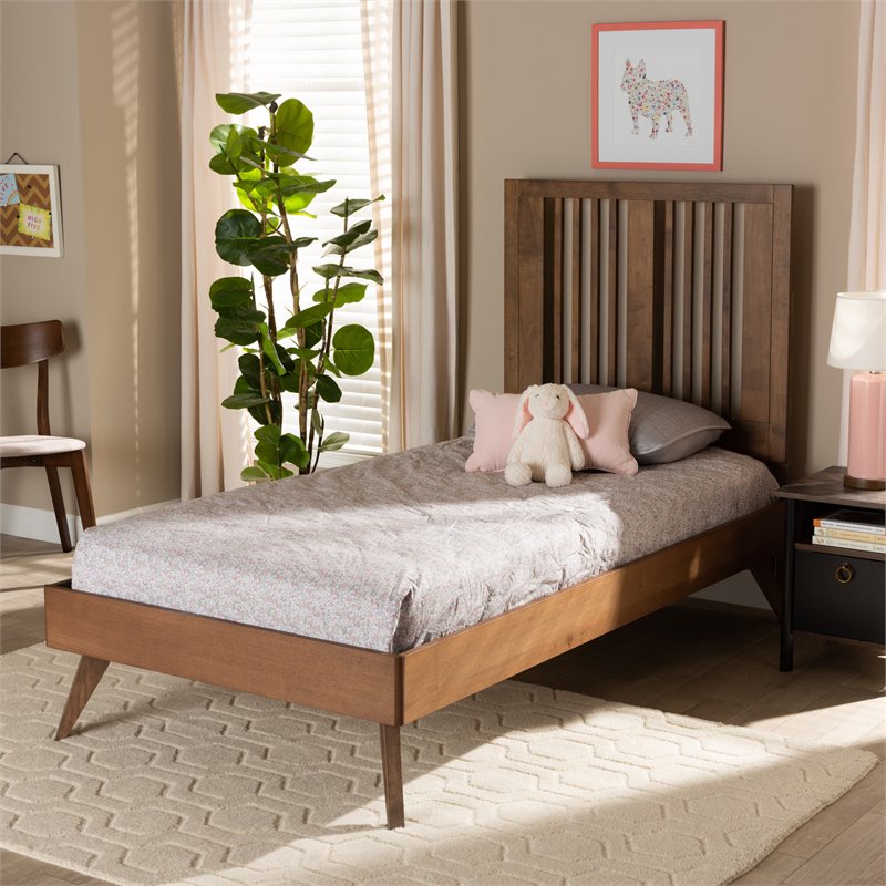 Baxton Studio Takeo Transitional Ash Walnut Finished Wood Twin Size Platform Bed