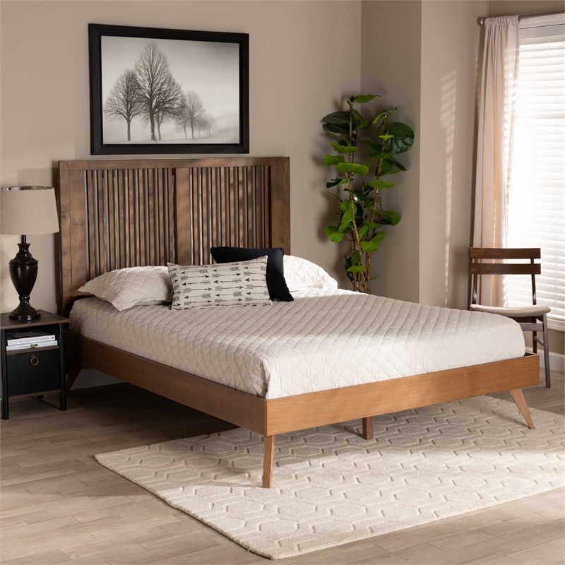 Baxton Studio Takeo Transitional Walnut Finished Wood Queen Size Platform Bed