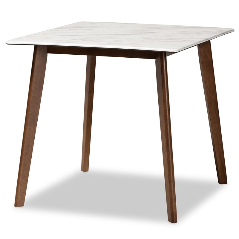 Baxton Studio Brown Wood 5-Piece Dining Set with Faux Marble Dining Table