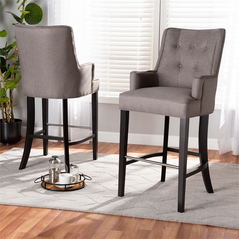 Baxton Studio Aldon Grey and Brown Finished Wood 2-Piece Bar Stool Set