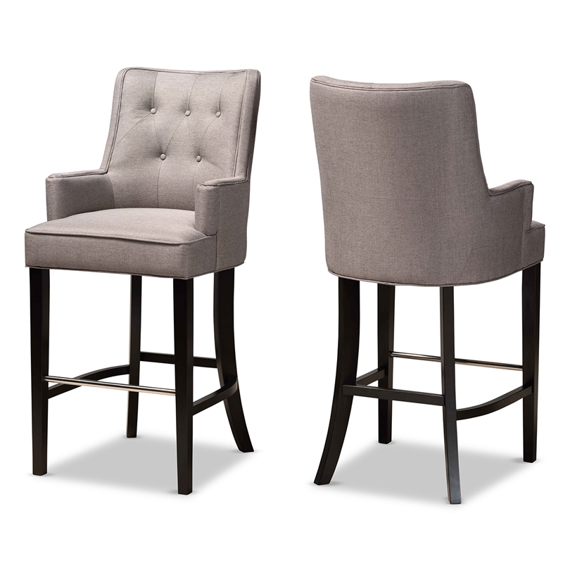 Baxton Studio Aldon Grey and Brown Finished Wood 2-Piece Bar Stool Set