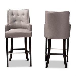 Baxton Studio Aldon Grey and Brown Finished Wood 2-Piece Bar Stool Set