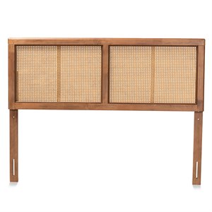 Baxton Studio Gilbert Walnut Finished Wood and Rattan Queen Size Headboard