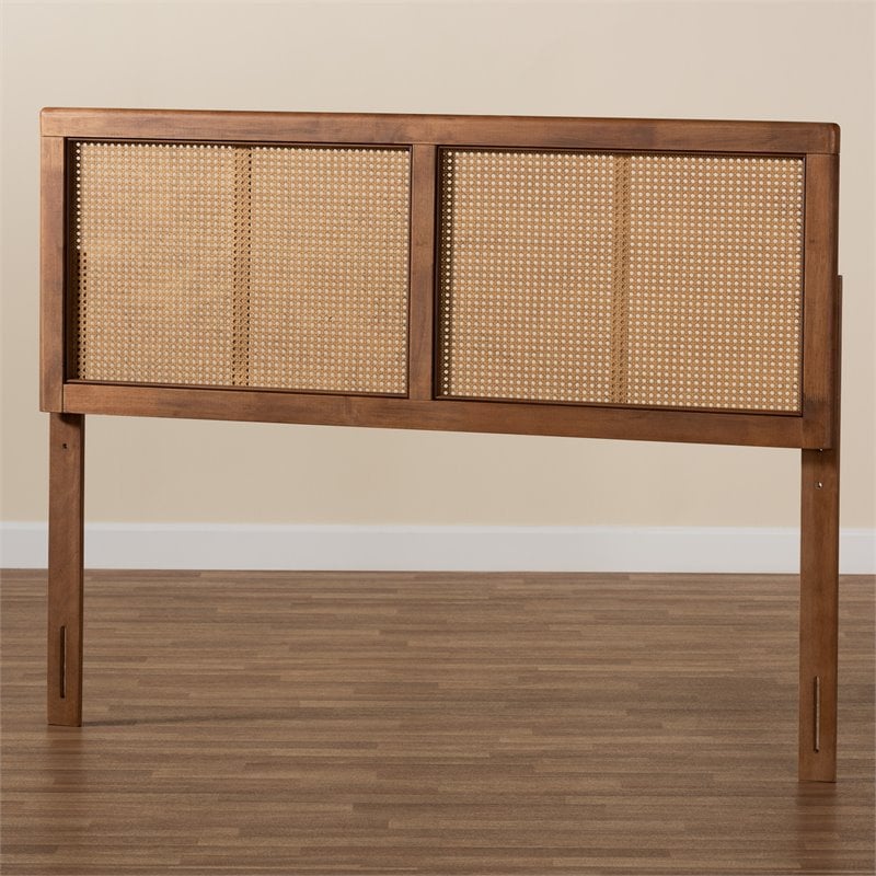 Baxton Studio Gilbert Walnut Finished Wood and Rattan King Size Headboard
