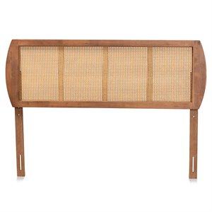 Baxton Studio Harris Walnut Finished Wood and Rattan Queen Size Headboard