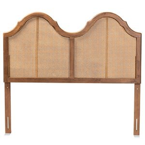 Baxton Studio Hazel Walnut Finished Wood and Rattan Queen Size Arched Headboard