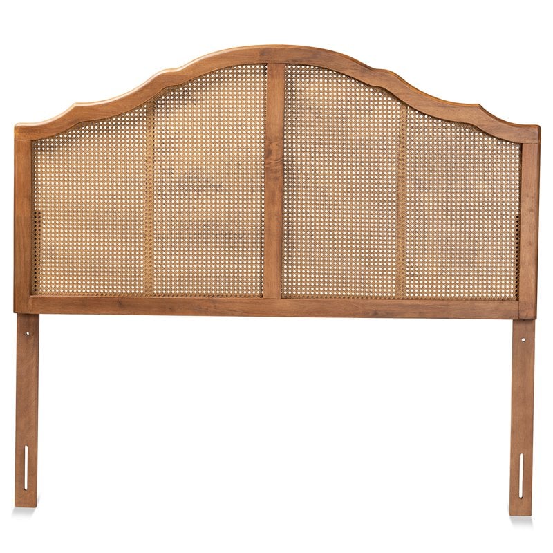 Baxton Studio Iris Walnut Finished Wood and Rattan King Size Arched Headboard