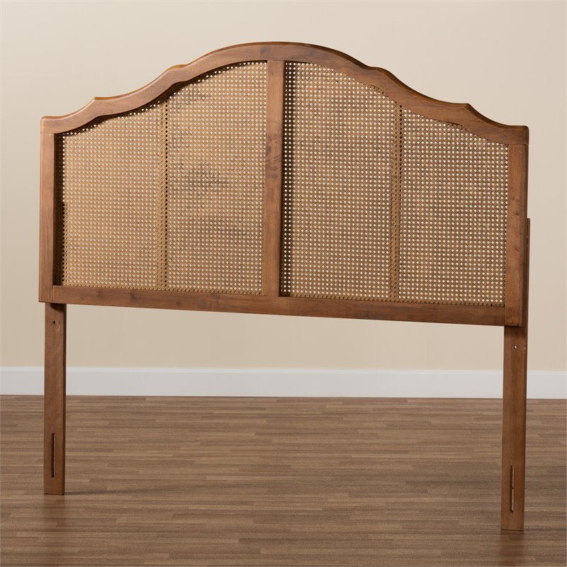 Baxton Studio Iris Walnut Finished Wood and Rattan King Size Arched Headboard