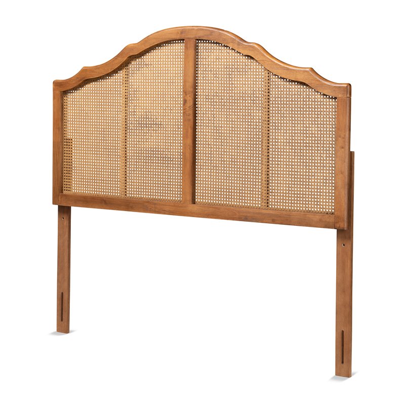 Baxton Studio Iris Walnut Finished Wood and Rattan King Size Arched Headboard