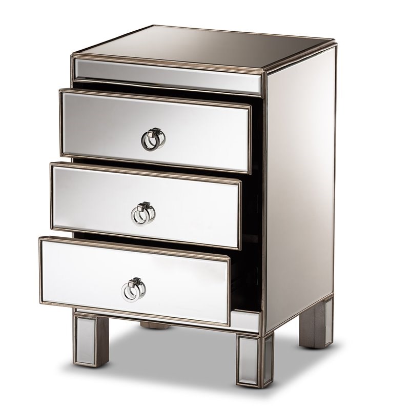 Baxton Studio Ewan Contemporary Glam and Luxe Mirrored 3-Drawer End Table