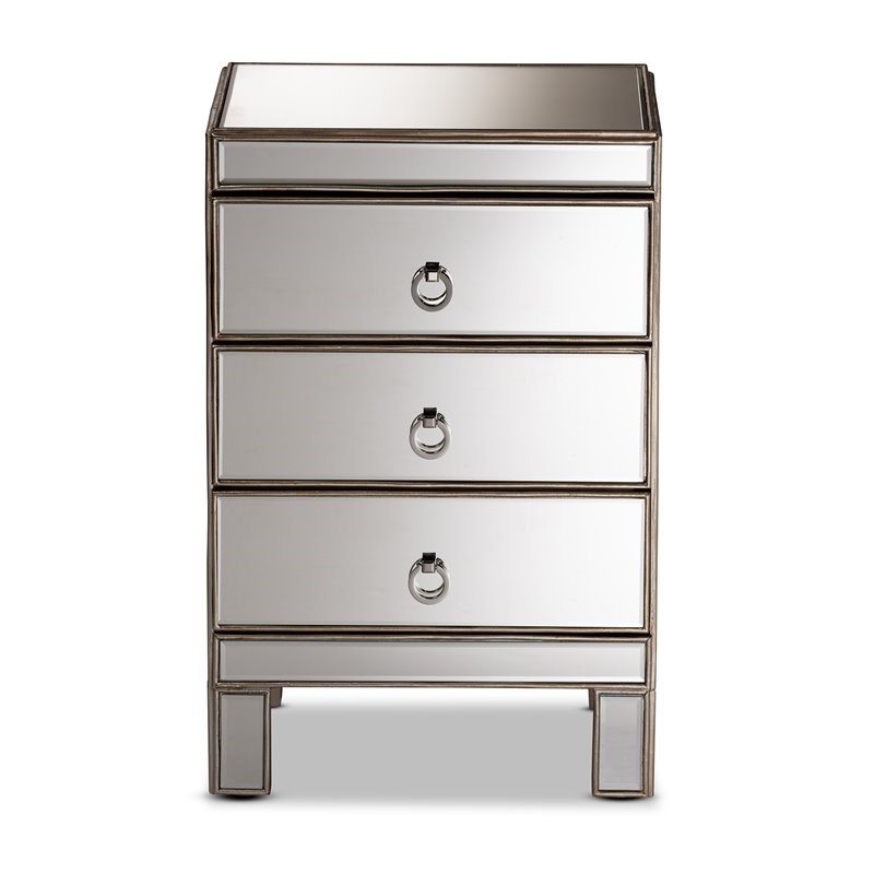 Baxton Studio Ewan Contemporary Glam and Luxe Mirrored 3-Drawer End Table