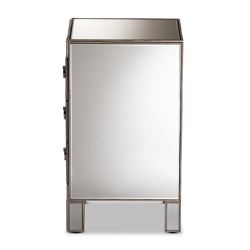Baxton Studio Ewan Contemporary Glam and Luxe Mirrored 3-Drawer End Table