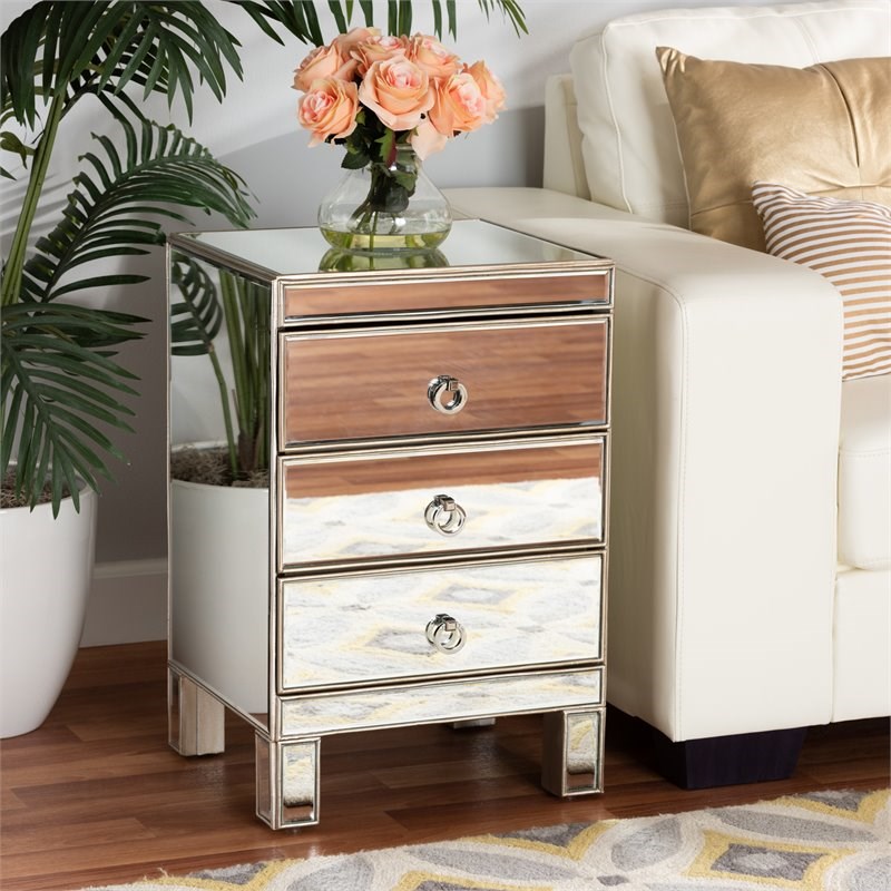 Baxton Studio Ewan Contemporary Glam and Luxe Mirrored 3-Drawer End Table