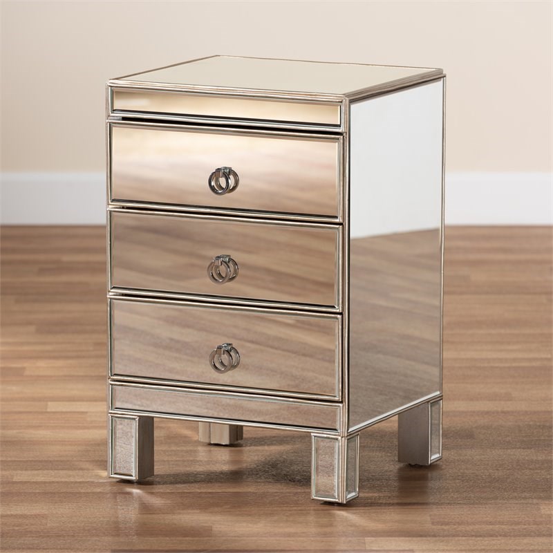 Baxton Studio Ewan Contemporary Glam and Luxe Mirrored 3-Drawer End Table