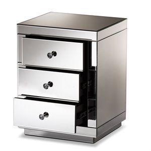 baxton studio arnold glam and luxe mirrored 3-drawer nightstand