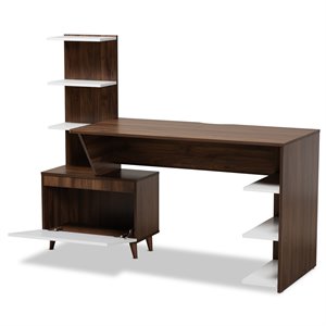 Baxton Studio White and Brown Finished Wood Storage Computer Desk with Shelves