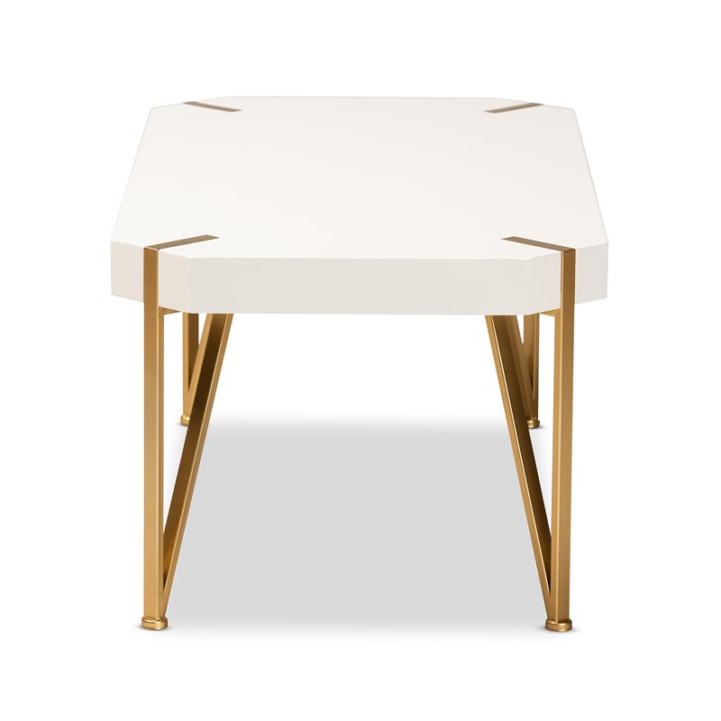 Baxton Studio Kassa Gold Metal and White Finished Wood Coffee Table