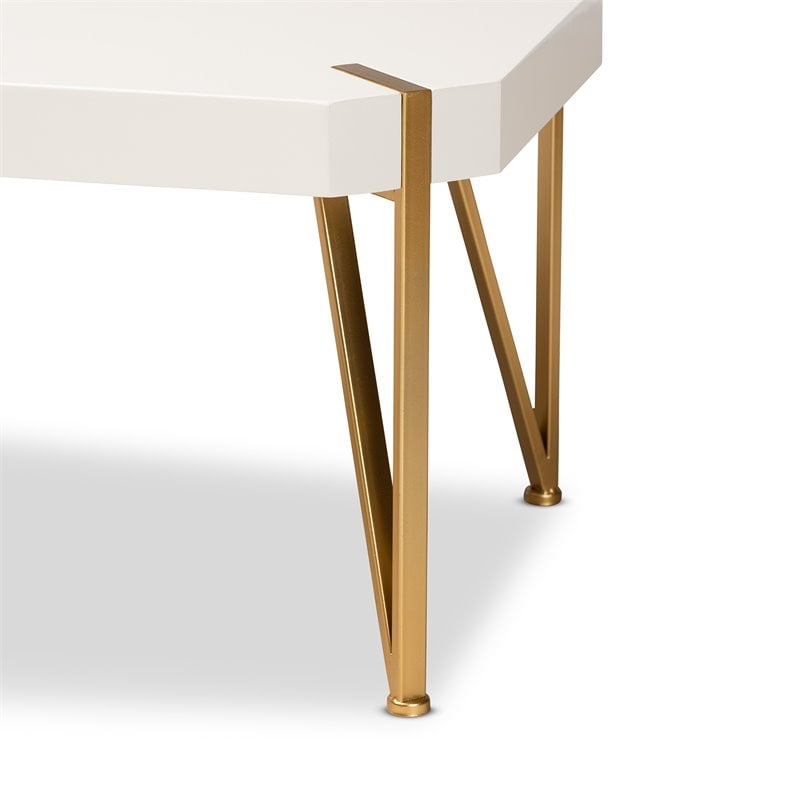 Baxton Studio Kassa Gold Metal and White Finished Wood Coffee Table