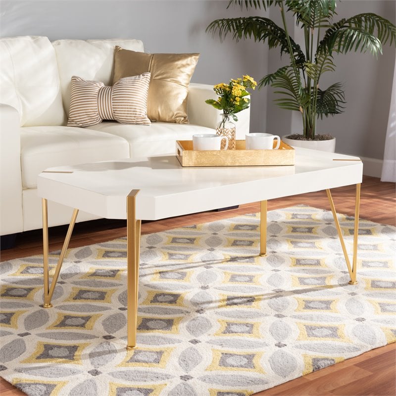 Baxton Studio Kassa Gold Metal and White Finished Wood Coffee Table