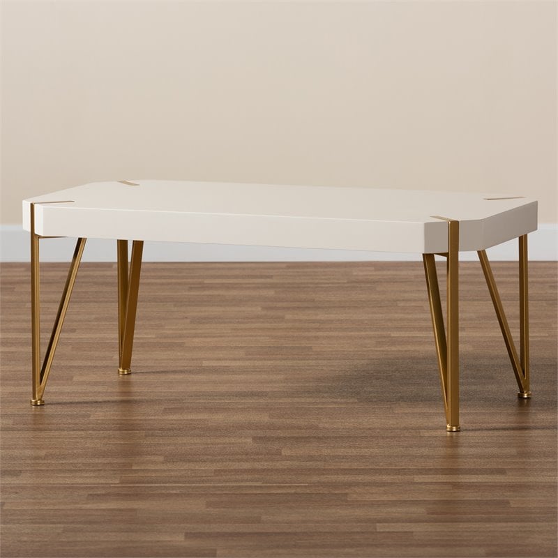 Baxton Studio Kassa Gold Metal and White Finished Wood Coffee Table