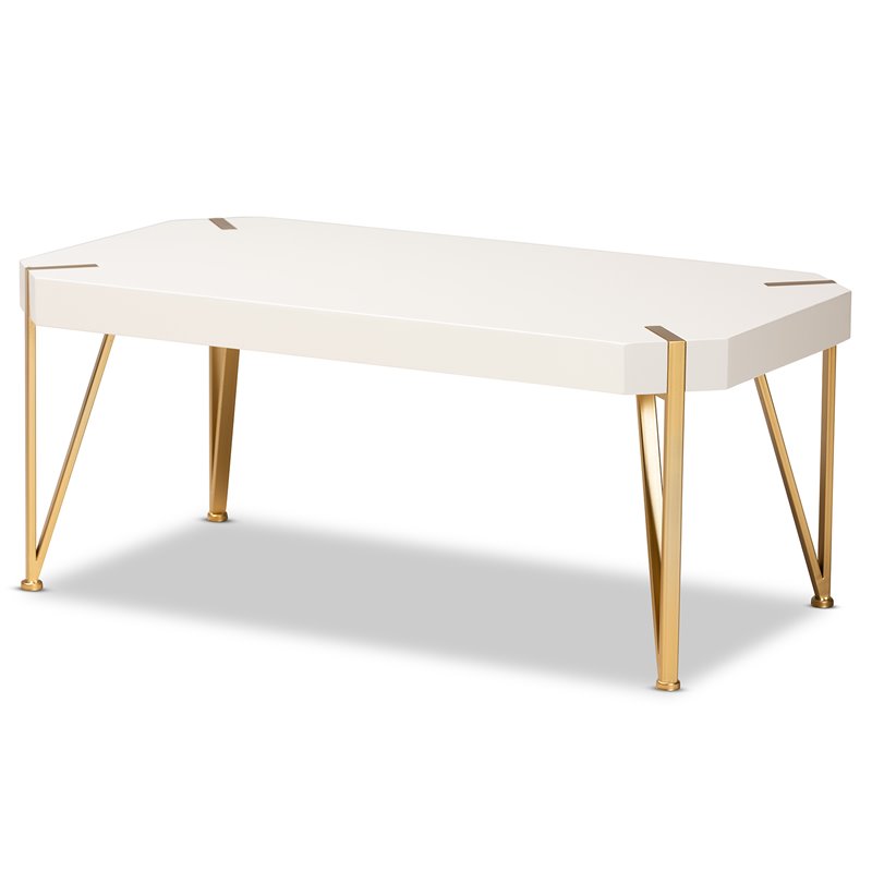 Baxton Studio Kassa Gold Metal and White Finished Wood Coffee Table