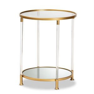baxton studio aubrie gold finished metal and glass accent end table