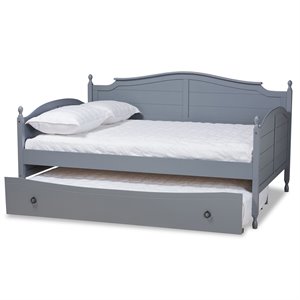 baxton studio mara grey finished wood full size daybed with roll-out trundle bed