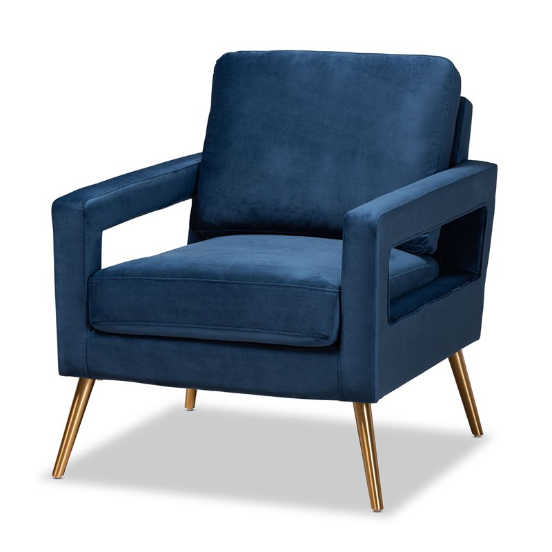 Baxton Studio Leland Navy Blue Gold Finished Armchair