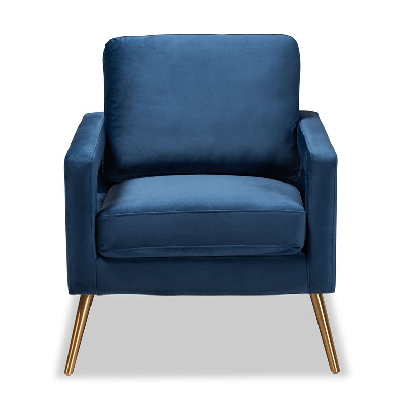 Baxton Studio Leland Navy Blue Gold Finished Armchair