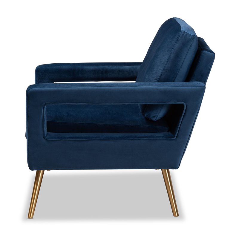 Baxton Studio Leland Navy Blue Gold Finished Armchair