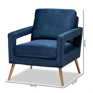 Baxton Studio Leland Navy Blue Gold Finished Armchair