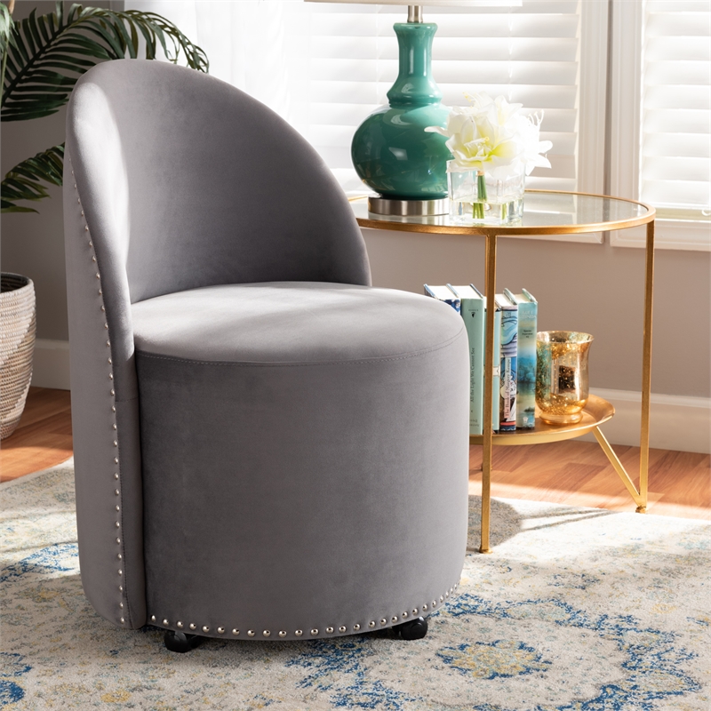 Baxton Studio Bethel Velvet Fabric Upholstered Rolling Accent Chair