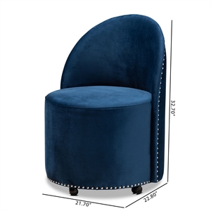 Baxton Studio Bethel Navy Blue Velvet Fabric Upholstered Rolling Accent Chair