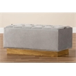 Baxton Studio Grey Velvet Fabric Upholstered and Gold PU Leather Storage Ottoman