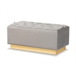 Baxton Studio Grey Velvet Fabric Upholstered and Gold PU Leather Storage Ottoman