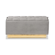 Baxton Studio Grey Velvet Fabric Upholstered and Gold PU Leather Storage Ottoman