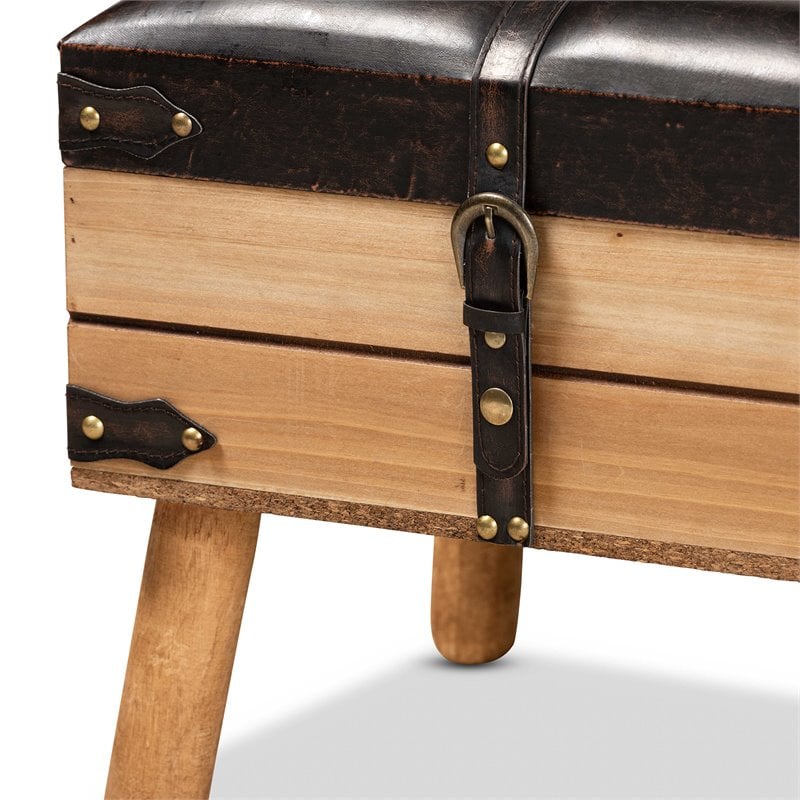 Baxton Studio Amena Dark Brown and Oak Finished Wood Small Storage Ottoman