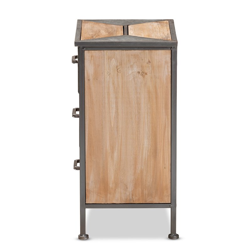 Baxton Studio Laurel Antique Grey Metal and Brown Wood 3-Drawer End Table