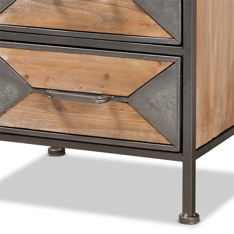 Baxton Studio Laurel Antique Grey Metal and Brown Wood 3-Drawer End Table
