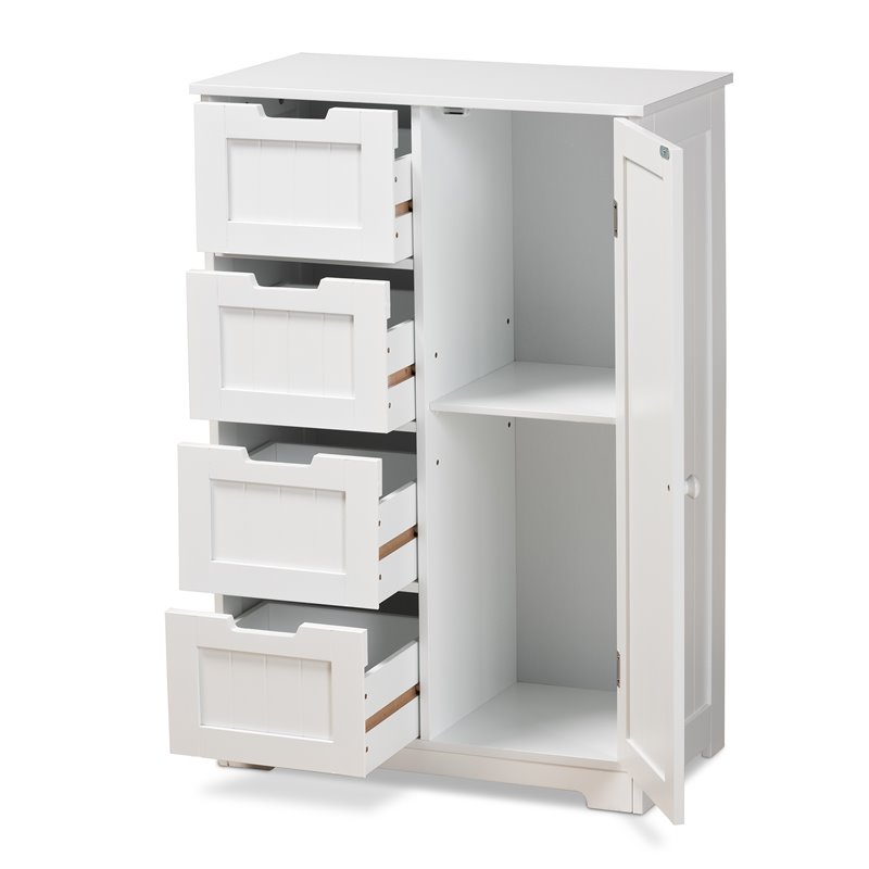 Baxton Studio Bauer White Finished Wood 4-Drawer Bathroom Storage Cabinet