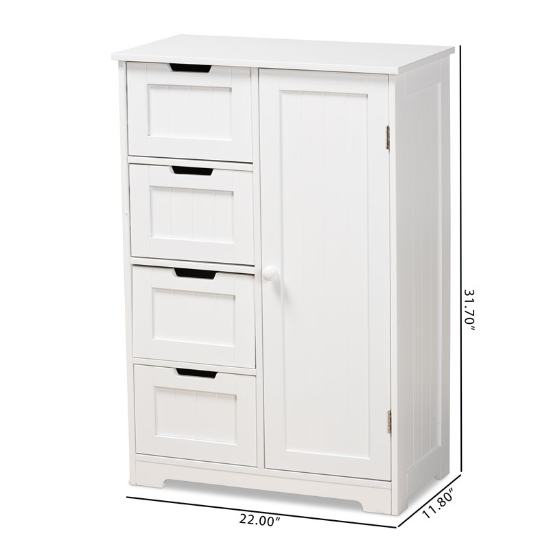 Baxton Studio Bauer White Finished Wood 4-Drawer Bathroom Storage Cabinet