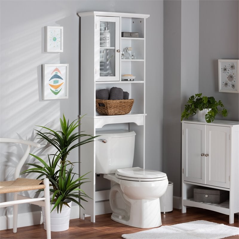 Baxton Studio Campbell White Finished Wood Over the Toilet Bathroom Cabinet