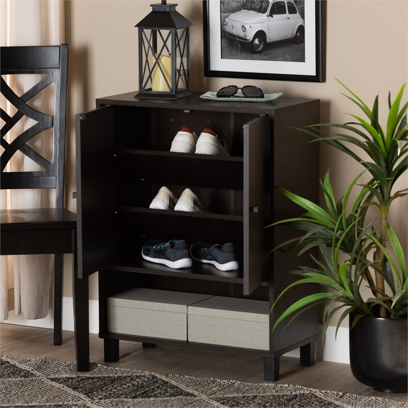 Baxton Studio Rossin Dark Brown Finished Wood 2-Door Entryway Shoe Cabinet