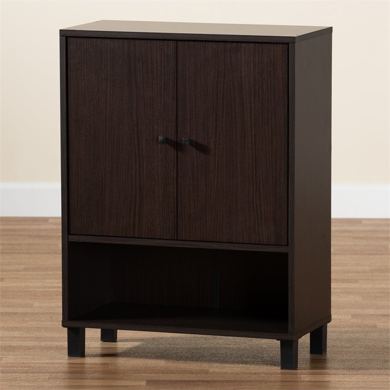 Baxton Studio Rossin Dark Brown Finished Wood 2-Door Entryway Shoe Cabinet