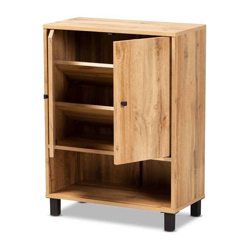 Baxton Studio Rossin Oak Brown Finished Wood 2-Door Entryway Shoe Cabinet