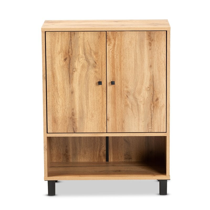Baxton Studio Rossin Oak Brown Finished Wood 2-Door Entryway Shoe Cabinet
