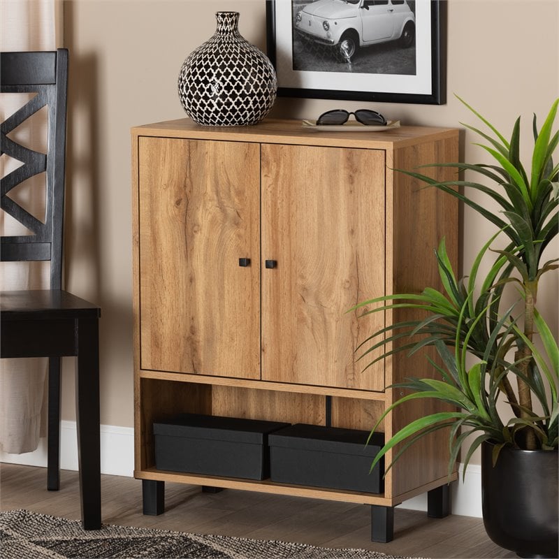 Baxton Studio Rossin Oak Brown Finished Wood 2-Door Entryway Shoe Cabinet