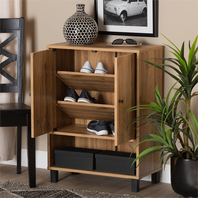 Baxton Studio Rossin Oak Brown Finished Wood 2-Door Entryway Shoe Cabinet